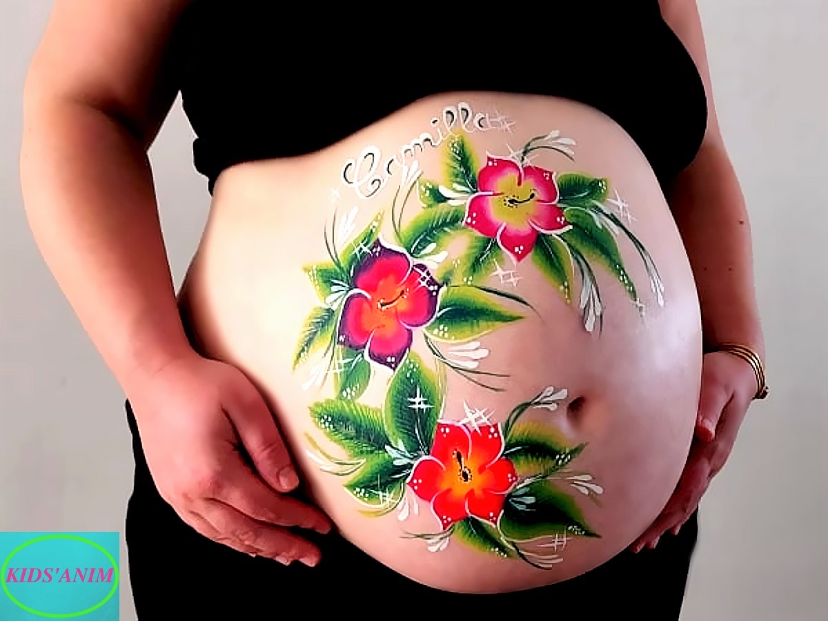 Belly Paint tropical Belly painting -maquillage de grossesse-maquillage femme enceinte par kids'anim -baby shower