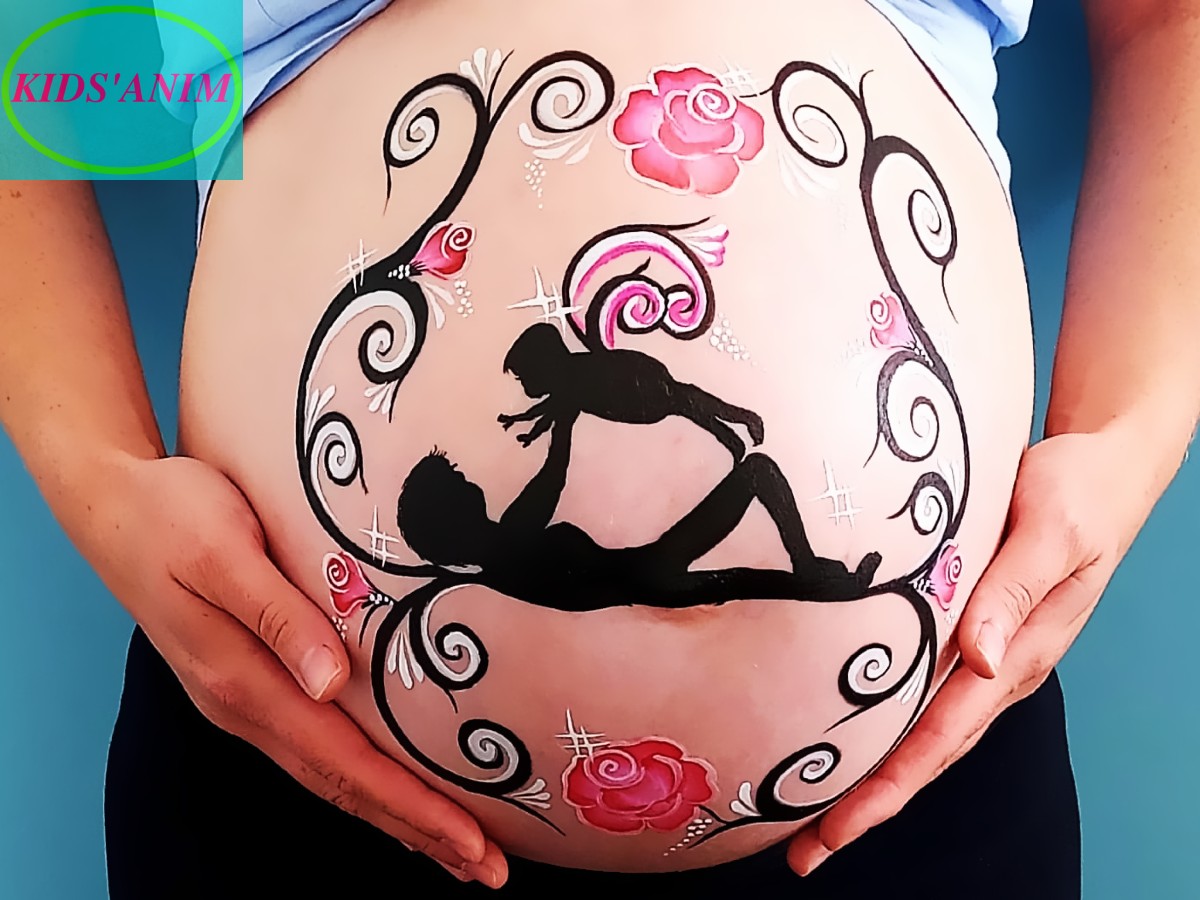 Belly Painting silhouette arabesqueBelly painting -maquillage de grossesse-maquillage femme enceinte par kids'anim -baby shower