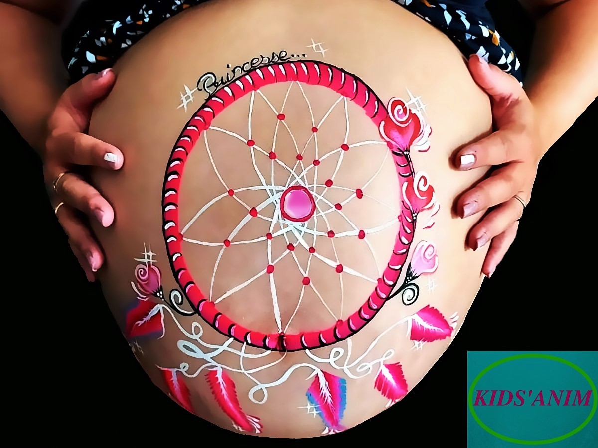 Attrapes rêves Belly painting -maquillage de grossesse-maquillage femme enceinte par kids'anim -baby shower